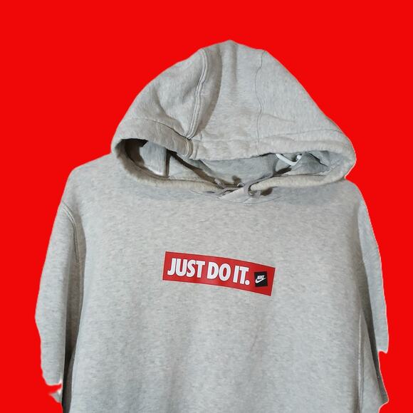 Nike Hoodie Sweatshirt Men’s Size Medium Gray Pullover Box Logo Just Do It - Picture 3 of 7